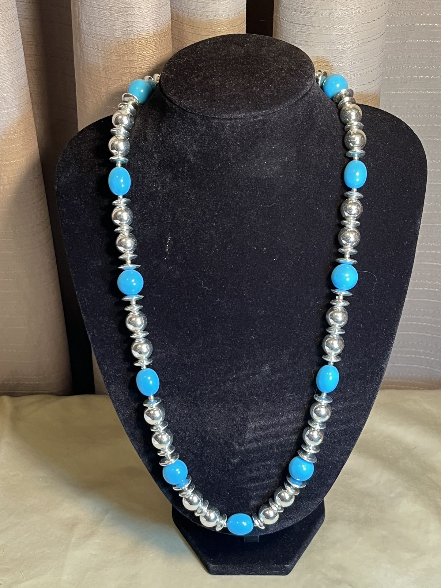 VTG Silver & Turquoise Tones Beaded Necklace