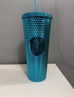 Starbucks Summer 2023 Blue Metallic Chrome Teal Studded 24oz Tumbler 