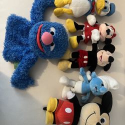 Disney Stuffed Animals and Cookie Monster Hand Puppet 