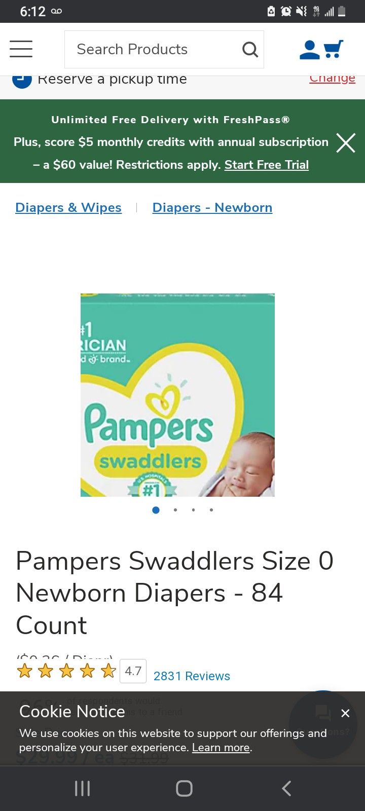 Newborn, & Size 2 Diapers.( Pampers, & wipes.)