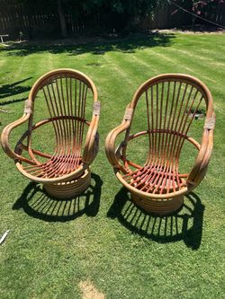 Vintage 70s Rattan Boho Mid Century Swivel Lounge Chair Modern Furniture