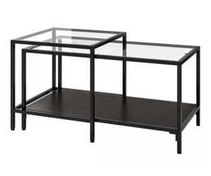 IKEA VITTSJÖ Nesting tables, set of 2, black-brown/glass