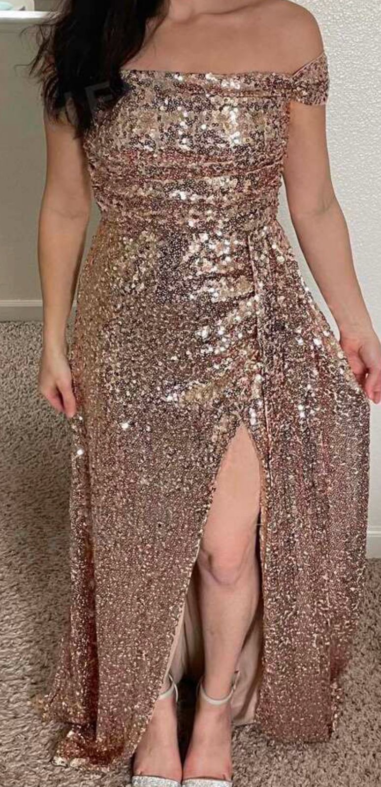  Champagne Sparkly Prom Dress