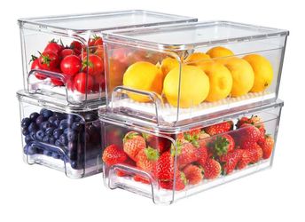 4-Pack Refrigerator Drawer Organizer Bins, Clear Stackable Pull Out Fridge Organizers and Storage