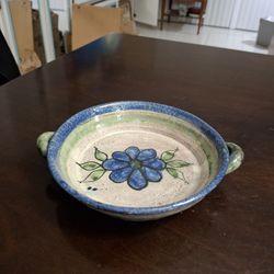 Vintage Pottery Glossy Fruits Heavy Ceramic Dish 1 LB Double Handled 6.75"W