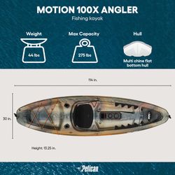 Pelican - Motion 100X  - Sit - on - Top - Angler Fishing Kayak - 10 ft