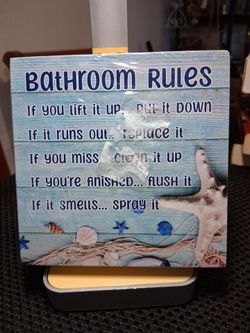 Bathroom rules 5x5 inches  wood sign