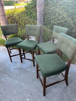 Set of 4 Green Upholstered Counter Stools