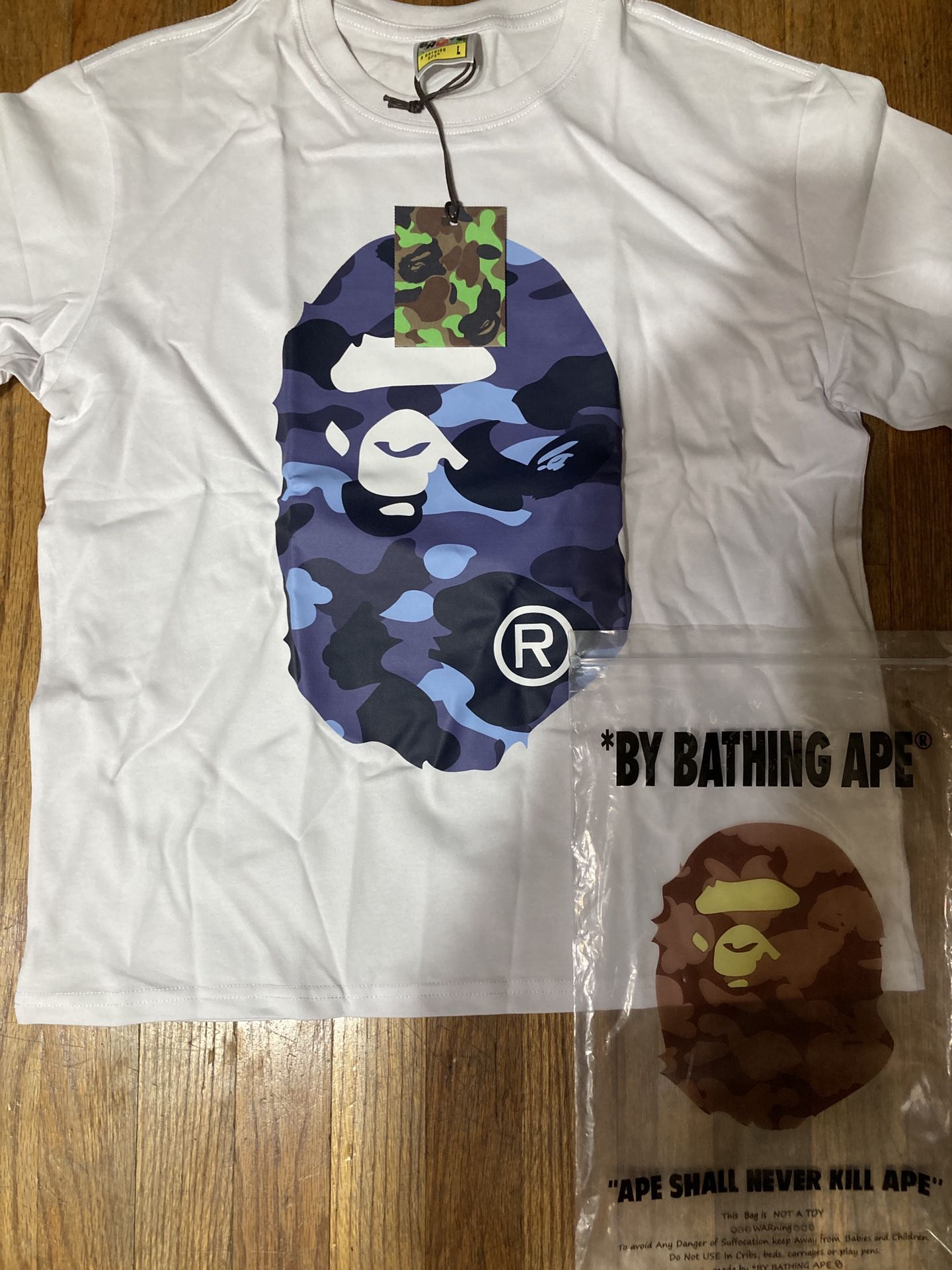 White and Blue A Bathing Ape (BAPE) T-Shirt - Large - Brand New!