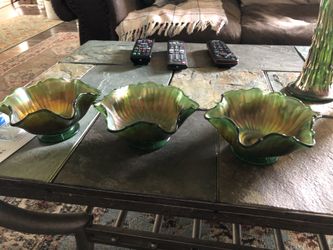3 old carnival dishes,fluted around the top