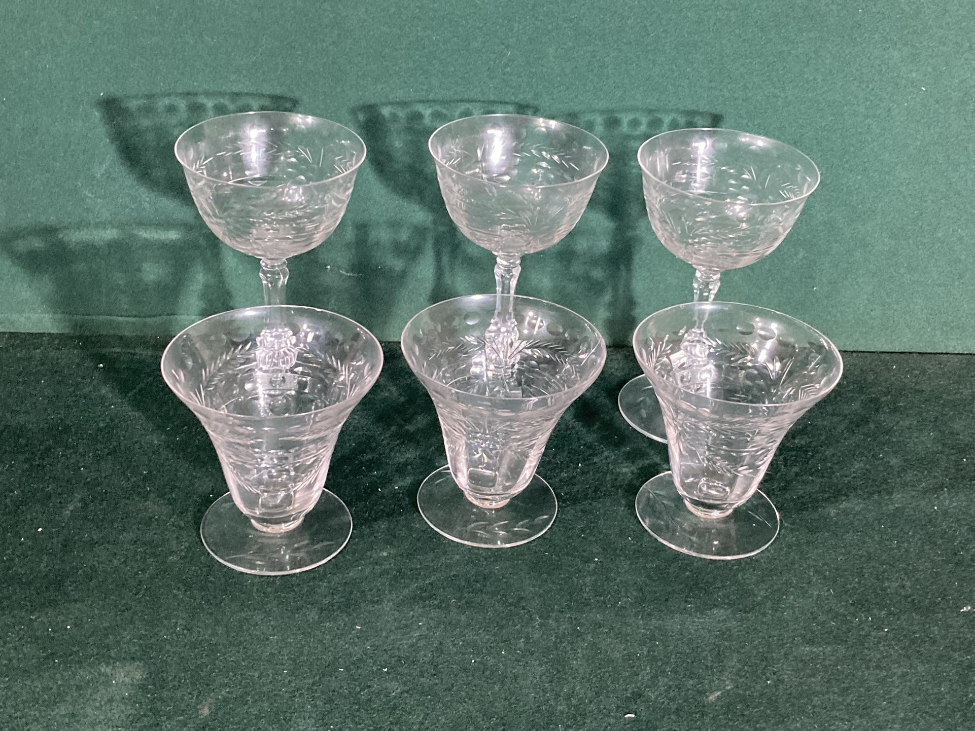 Vintage Etched Glasses 3 Large And 3 Small