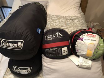 Used three Coleman and one Peak1 sleeping bags.