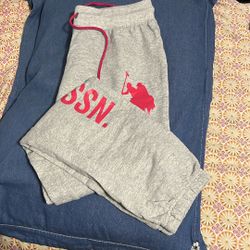 U.S. Polo Assn. Womens Gray Pink Sweatpants M Elastic Waist Pockets Drawstring