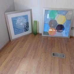 MONOPRINT BLUE FLOWERS And CONTEMPORARY GEOMETRIC SHAPES