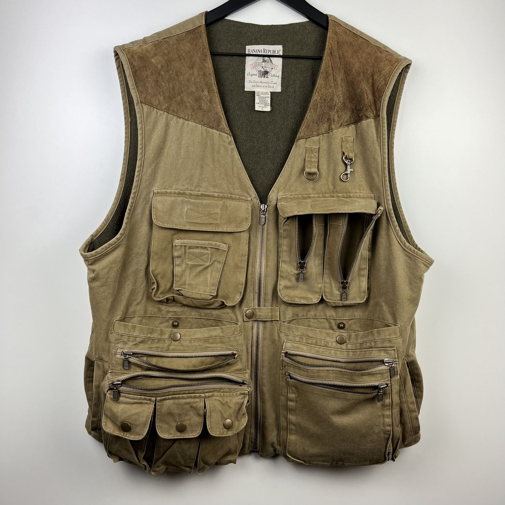 Vintage Banana Republic Safari Vest Mens Size L Tan Brown Shade, Canvas, Travel Adventure Travel
