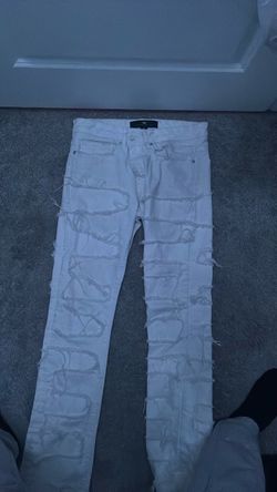 White Distressed Slim Stacked Jeans