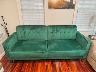 Green velvet couch