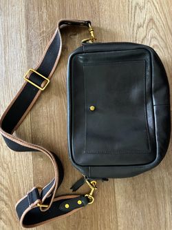 Black Leather Crossbody Bag with Gold Hardware