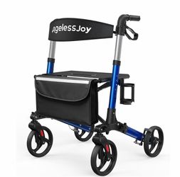 Foldable Rollator Walker with Seat for Seniors,Aluminum Frame Rolling Walkers with 8" All-Terrain Wheels, Ergonomic Wrist Support, Compact Folding Wal