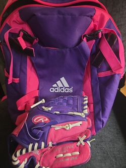 Childs baseball bag and mit