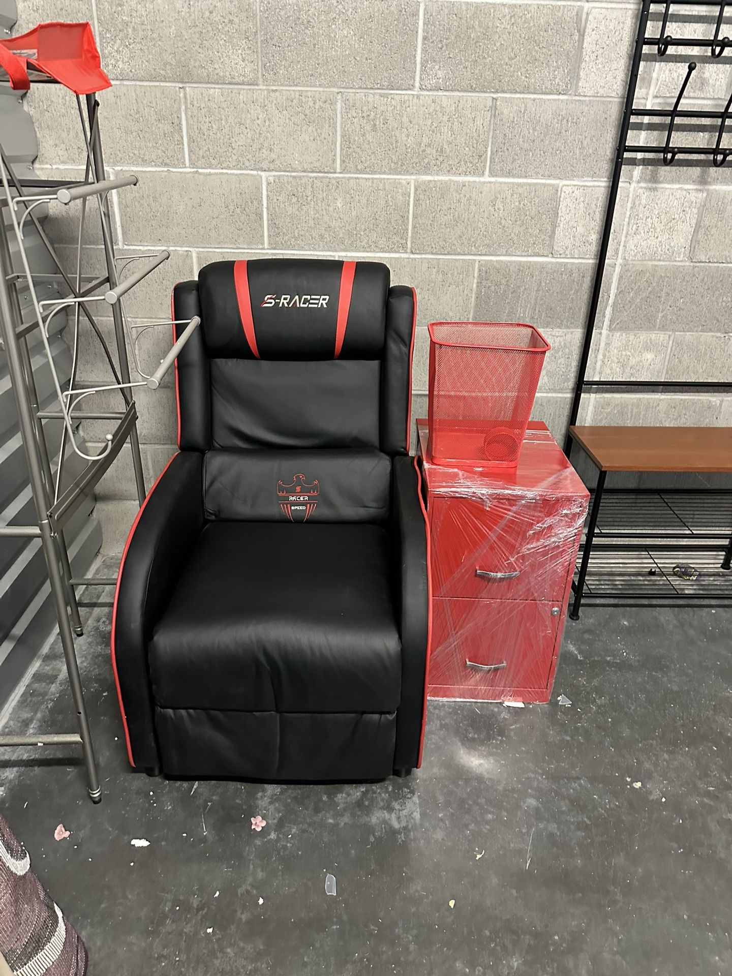 Game Chair  Or Man Cave With Red Accessories 