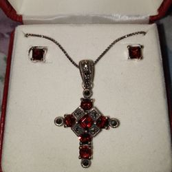 .925 Sterling Silver Garnett Set