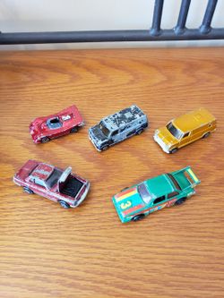 Vintage (5) Kids Die-cast Toy Cars & Vans, All stamped Hong Kong