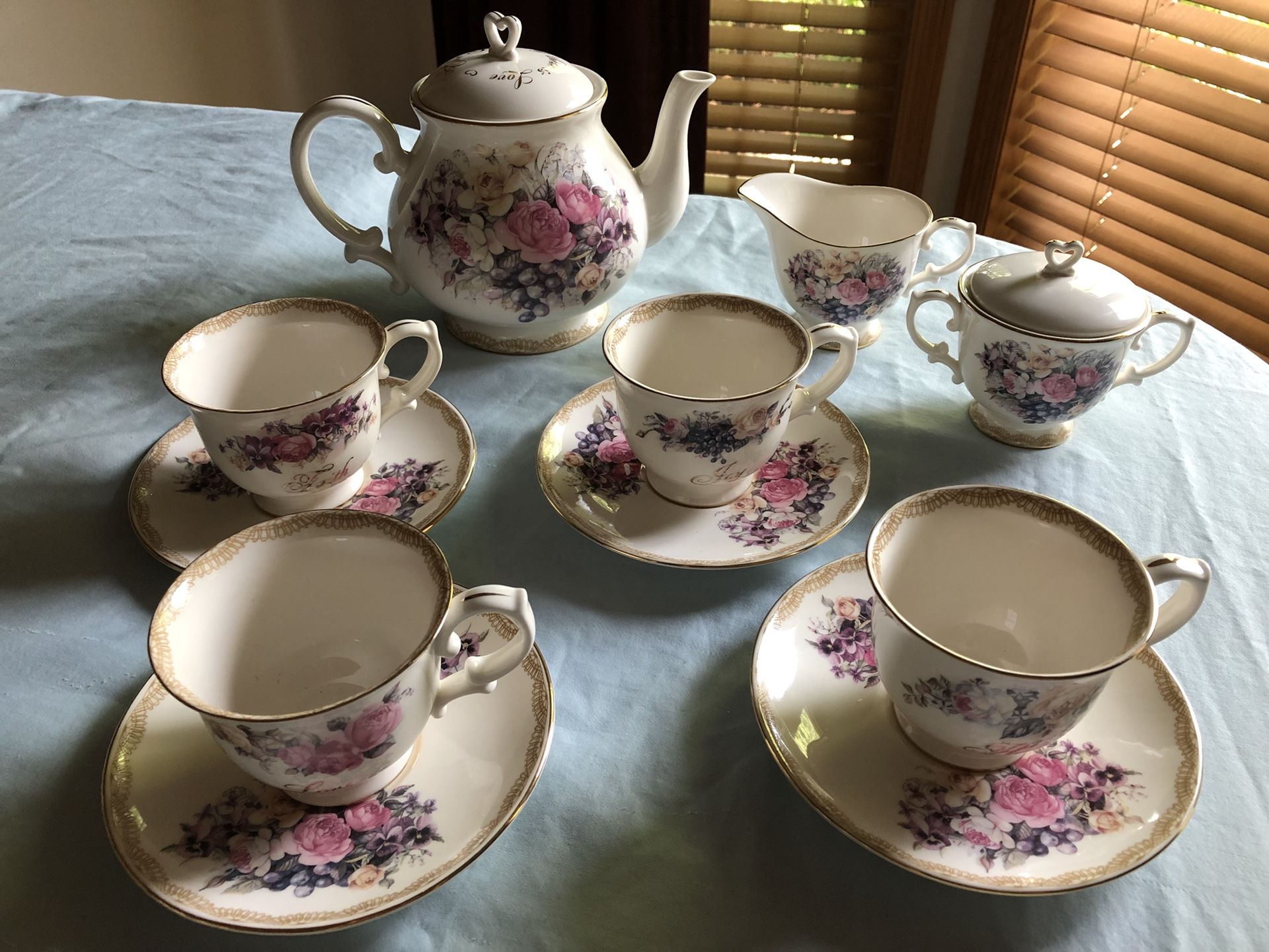 Tea Set for 4-Sandy Clough Faith, Hope, Love, Joy