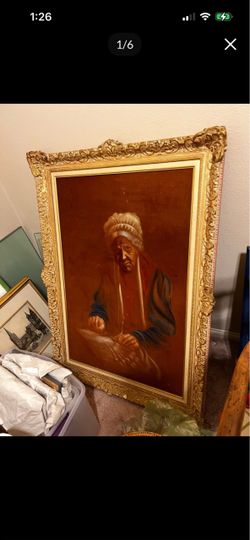 Antique Flemish oil  paintings older woman weaving  original Gesso frame large