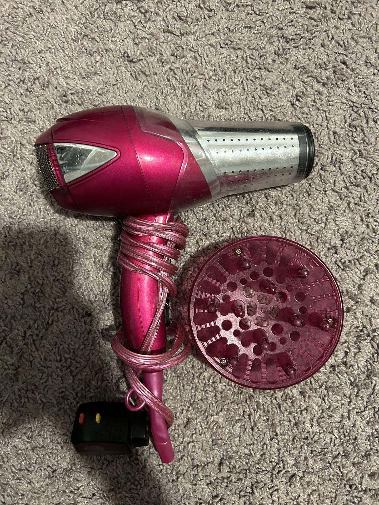 Pink Hair Dryer with Diffuser Attachment