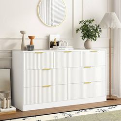 1769b  7 Drawers Dresser for Bedroom,55" Wide Fluted Dresser with Deep Drawers, Modern Chest of Drawers, Wood TV Stand Storage Organizer for Closet, L