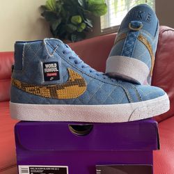 Nike Supreme Blazer Zoom SB Denim Snakeskin  Sz9 Jordan Bred 1 Banned Lost And Found 