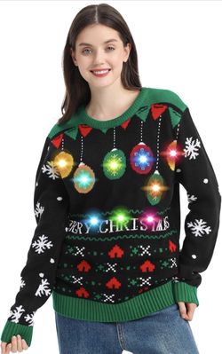 (1)MGparty Ugly Women's Christmas LED Light Up Sweater Size L