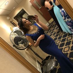 Royal blue with gold prom dress