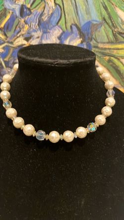 Faux Pearl and Crystal Beaded Necklace