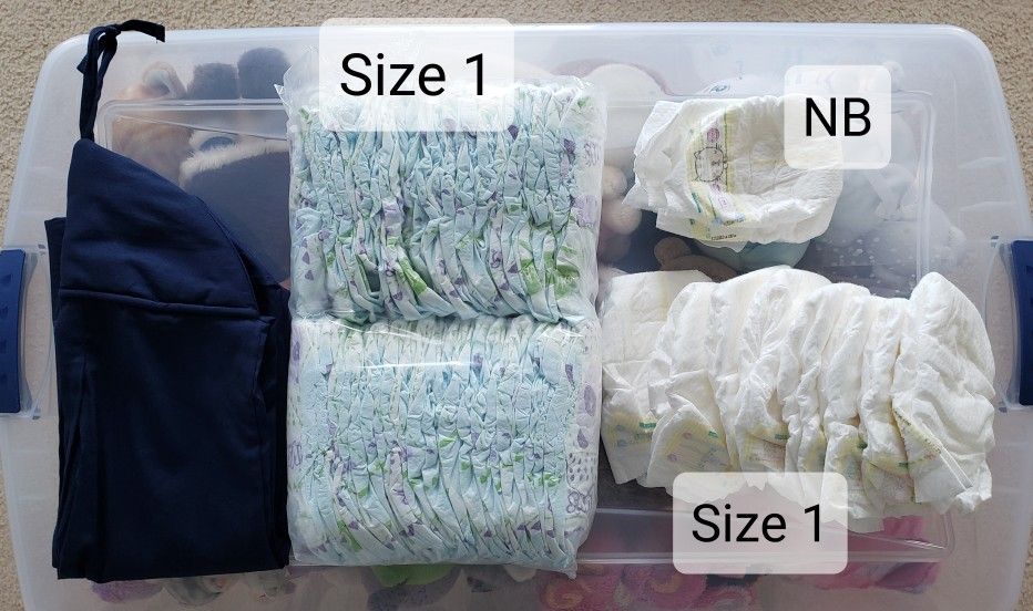 Diaper Stacker and Diapers (*most are SIZE 1)