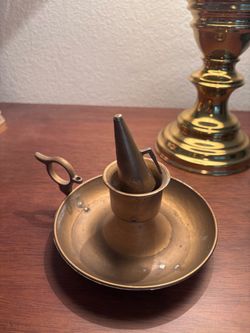 Antique Brass Chamberstick Candle Holder with Snuffer