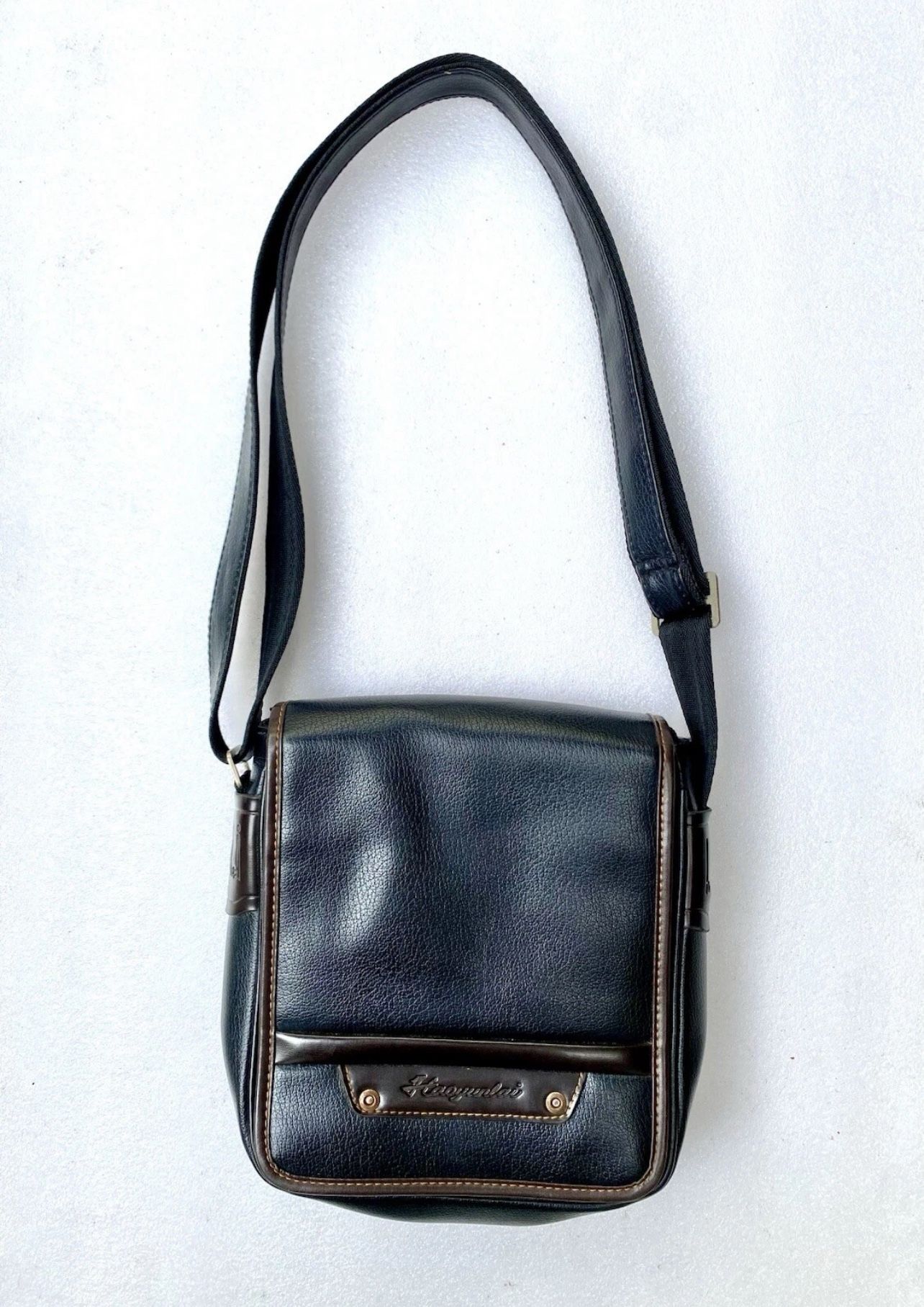 Vintage! HAOYUNLAI Men’s Black Faux Leather Shoulder Bag