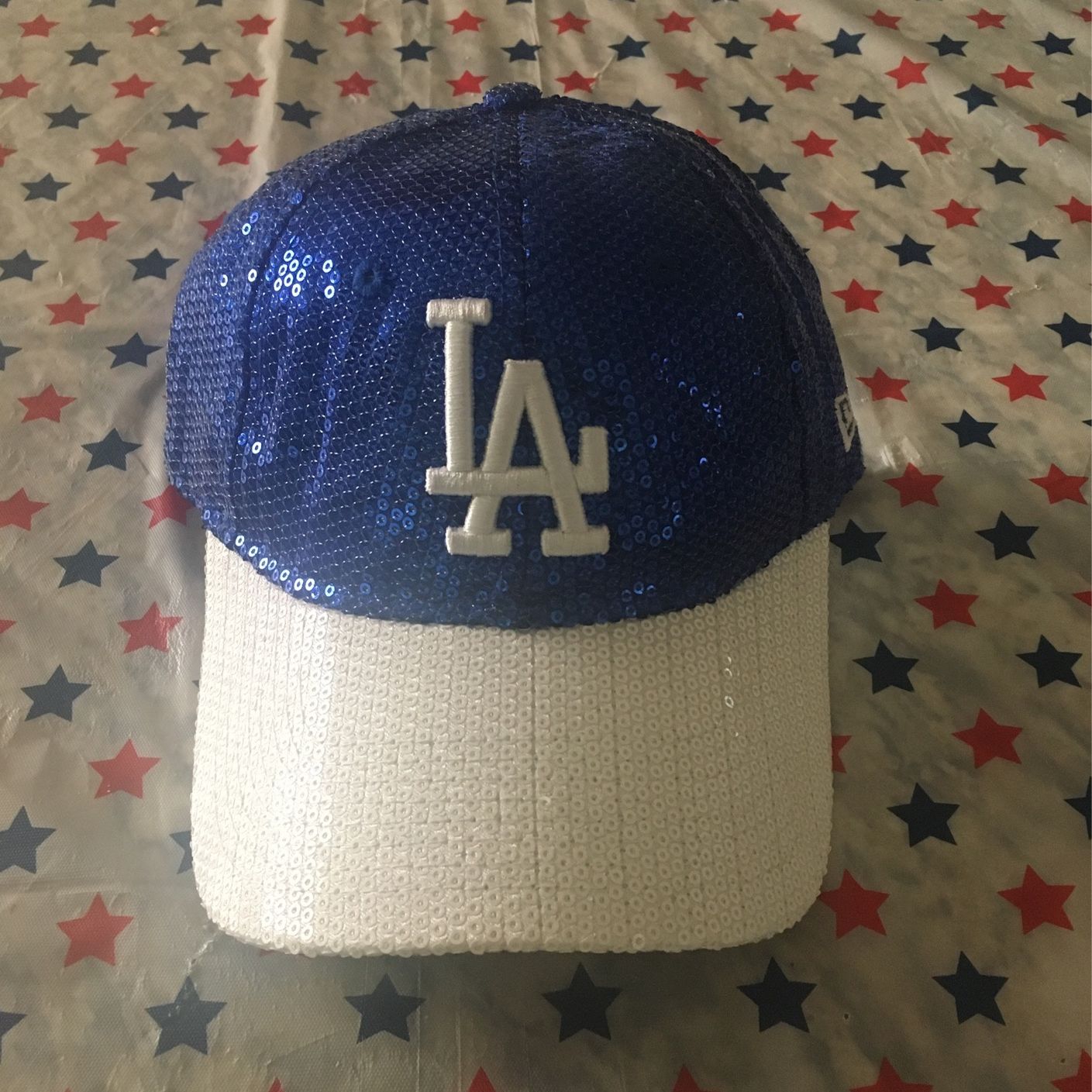 New Era Blue Victorias Secret Pink Los Angeles Dodgers Sequin Hat LA Dodgers 60th Anniversary Sky Blue Walnut New Era Fitted Hat main image 2