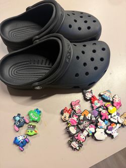 Black Crocs Classic Clogs with Jibbitz Charms size 4