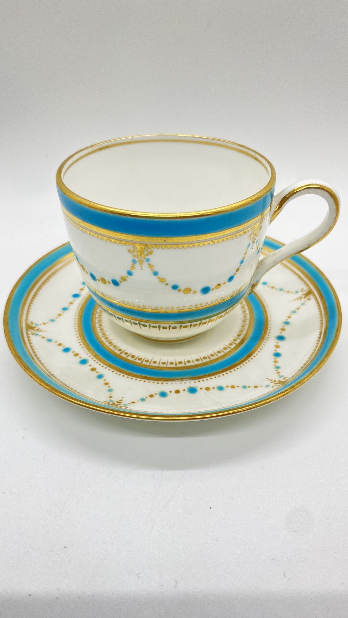 RARE Antique George Jones Bone China Hand Painted Demitasse 3 Cups & 7 Saucer from late 1800’s!
