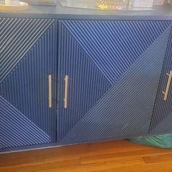 Accent Cabinet with 4 Doors and Shelves, Modern Credenza Storage Cabinet with Gold Trim, Sideboard Buffet for Living Room, Kitchen, Dining Roo