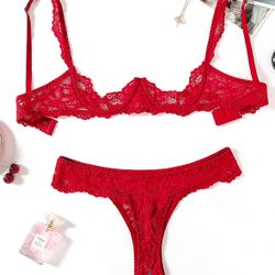Avidlove - Conjunto de lencería sexy para mujer con brasier y bragas de encaje, conjunto de lencería con varillas tipo push-up