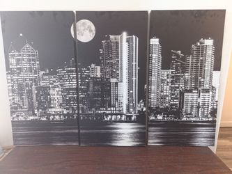 3 Piece San Diego  Skyline Stretched Canvas Wall Art