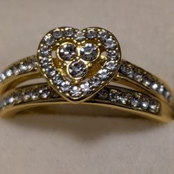 Wedding Set Engagement And Band Gold Tone Stainless Steel Sz 9 heart