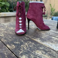 Coach Lena Lux Suede Peep Toe Heel Booties