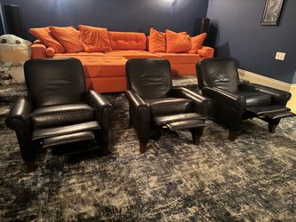Set of 4 Black Leather Recliner Club Chairs – Home Theater, Media Room & Office