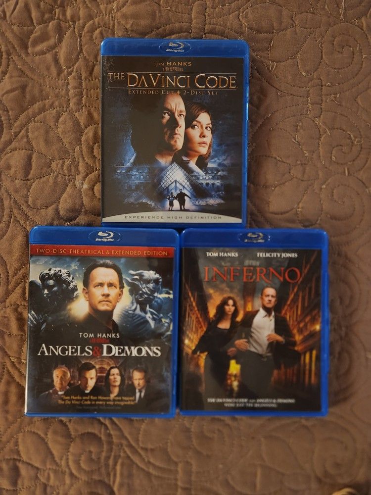 The Professor Langdon Blu Ray Trilogy DaVinci Code, Angels & Demons, Inferno sold as a set 