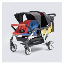 Familidoo H4E Quad Stroller Wagon for Kids, 4-Seater Daycare Baby Stroller with 5-Point Safety Harness, Lightweight & Foldable with All Reclining Seat