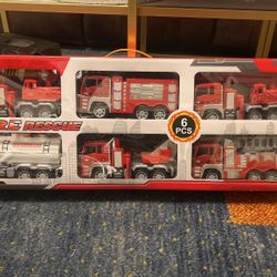 Brand New: Large 6 Set Fire Rescue Trucks Toy